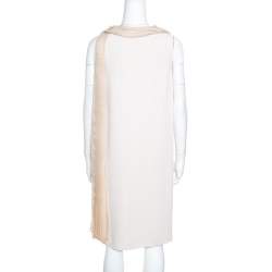 Pre Owned Fendi Beige Silk Pleated Faux Scarf Neck Detail Sleeveless Dress S