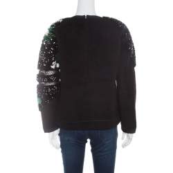 Pre Owned Fendi Black Fleece Wool and Alpaca Blend Crystal Embellished Long Sleeve Jumper S