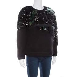 Pre Owned Fendi Black Fleece Wool and Alpaca Blend Crystal Embellished Long Sleeve Jumper S