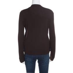 Pre Owned Fendi Brown Stretch Wool Mink Fur Paneled Zip Front Sweater S