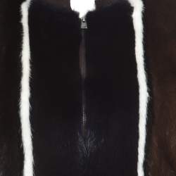 Pre Owned Fendi Brown Stretch Wool Mink Fur Paneled Zip Front Sweater S