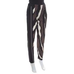 مملوكة مسبقًا Fendi Brown Printed Silk Elasticized Waist Tapered Pants S