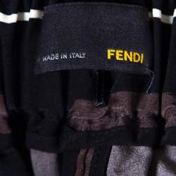مملوكة مسبقًا Fendi Brown Printed Silk Elasticized Waist Tapered Pants S