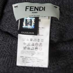 Pre Owned Fendi Grey Chevron Patterned Cashmere Knit High Neck Sweater Dress S