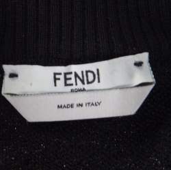 Pre Owned Fendi Black Floral Jacquard Lurex Knit Neck Tie Detail Sweater S