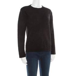 Pre Owned Fendi Black Floral Jacquard Lurex Knit Neck Tie Detail Sweater S