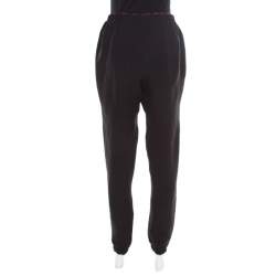 Pre Owned Fendi Black  Silk Printed Logo Detail Elasticized Waist Jogger Pants M
