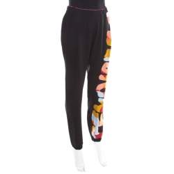 Pre Owned Fendi Black  Silk Printed Logo Detail Elasticized Waist Jogger Pants M