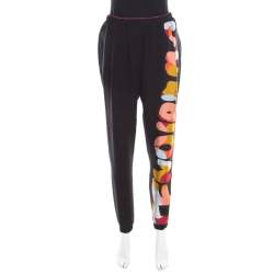 Pre Owned Fendi Black  Silk Printed Logo Detail Elasticized Waist Jogger Pants M