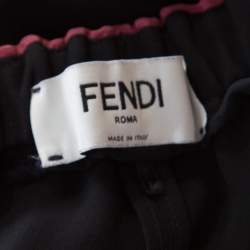 Pre Owned Fendi Black  Silk Printed Logo Detail Elasticized Waist Jogger Pants M