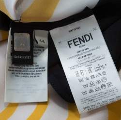 Fendi Yellow and Off White Wave Printed Silk Contrast Bow Trim Detail Kaftan Top M