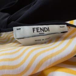 Fendi Yellow and Off White Wave Printed Silk Contrast Bow Trim Detail Kaftan Top M