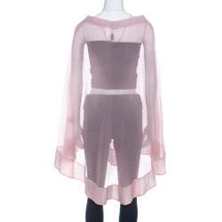 Pre Owned Fendi Pink Geometric Print Sheer Silk Poncho S