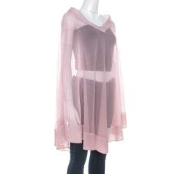 Pre Owned Fendi Pink Geometric Print Sheer Silk Poncho S