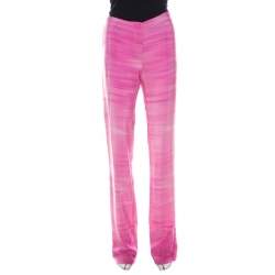 Fendi Pink Striped Crepe de Chine Silk Relaxed Trousers M