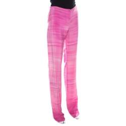 Fendi Pink Striped Crepe de Chine Silk Relaxed Trousers M