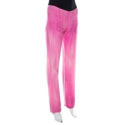 Pre Owned Fendi Pink Micro Dot Perforated Silk Elasticized Ankle Trousers S