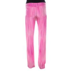 Pre Owned Fendi Pink Micro Dot Perforated Silk Elasticized Ankle Trousers S