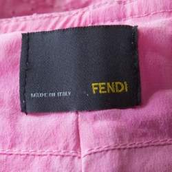 Pre Owned Fendi Pink Micro Dot Perforated Silk Elasticized Ankle Trousers S