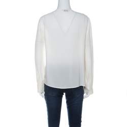 Pre Owned Fendi Cream Silk Buttoned Shoulder Asymmetrical Waterfall Front Blouse M 