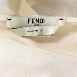 Pre Owned Fendi Cream Silk Buttoned Shoulder Asymmetrical Waterfall Front Blouse M 