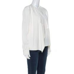 Pre Owned Fendi Cream Silk Buttoned Shoulder Asymmetrical Waterfall Front Blouse M 