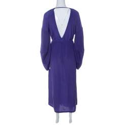 Pre Owned Fendi Violet Crepe Silk Cut Out Detail Raglan Sleeve Midi Dress M