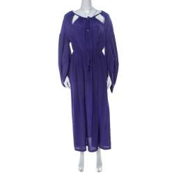 Pre Owned Fendi Violet Crepe Silk Cut Out Detail Raglan Sleeve Midi Dress M