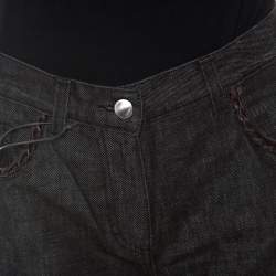 Fendi Dark Grey Washed Out Denim Leather Trim Detail Jeans M