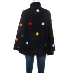 Fendi Black Wool Pom Pom Detail Turtleneck Cape (One Size)