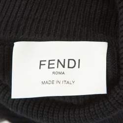 Fendi Black Wool Pom Pom Detail Turtleneck Cape (One Size)