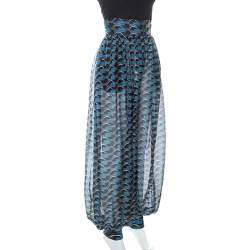 Pre Owned Fendi Curacao Blue Abstract Printed Silk Harem Pants S