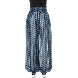 Pre Owned Fendi Curacao Blue Abstract Printed Silk Harem Pants S