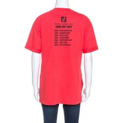 Pre Owned Fendi Coral Red Cotton Embellished Detail Trevi Falls T-Shirt XS