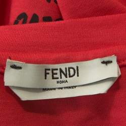 Pre Owned Fendi Coral Red Cotton Embellished Detail Trevi Falls T-Shirt XS