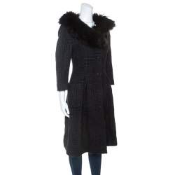 Fendi Charcoal Grey Wool & Silk Fur Trim Coat M