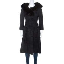 Fendi Charcoal Grey Wool & Silk Fur Trim Coat M