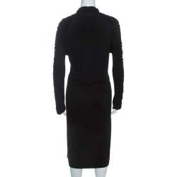 Pre Owned Fendi Black Knit Ruched Detail Long Sleeve Midi Dress L