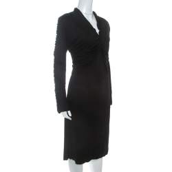Pre Owned Fendi Black Knit Ruched Detail Long Sleeve Midi Dress L