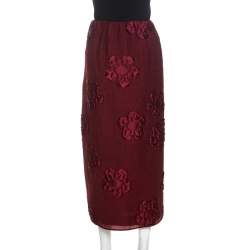 Pre Owned Fendi Burgundy Floral Jacquard Midi Skirt M