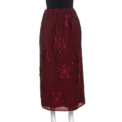 Pre Owned Fendi Burgundy Floral Jacquard Midi Skirt M