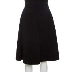 Pre Owned Fendi Black Textured Wool Gathered Hem Detail Skirt M