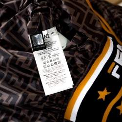 Pre Owned Fendi Black Logo Print Silk Reversible Quilted Bomber Jacket S