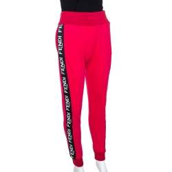 Pre Owned Fendi Pink Cotton Side Logo Band Detail Track Pants M