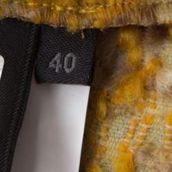 Pre Owned Fendi Yellow Tweed Side Slit Detail Midi Skirt S