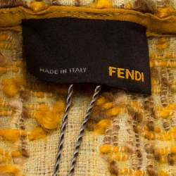 Pre Owned Fendi Yellow Tweed Side Slit Detail Midi Skirt S