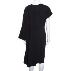 Pre Owned Fendi Black Stretch Knit Wool Overlay Asymmetric Sleeve Dress L
