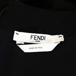 Pre Owned Fendi Black Stretch Knit Wool Overlay Asymmetric Sleeve Dress L