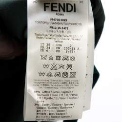 Pre Owned Fendi Dark Green Velvet Mink Fur Floral Appliqued Top S