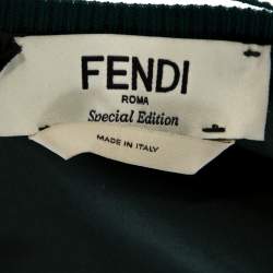 Pre Owned Fendi Dark Green Velvet Mink Fur Floral Appliqued Top S